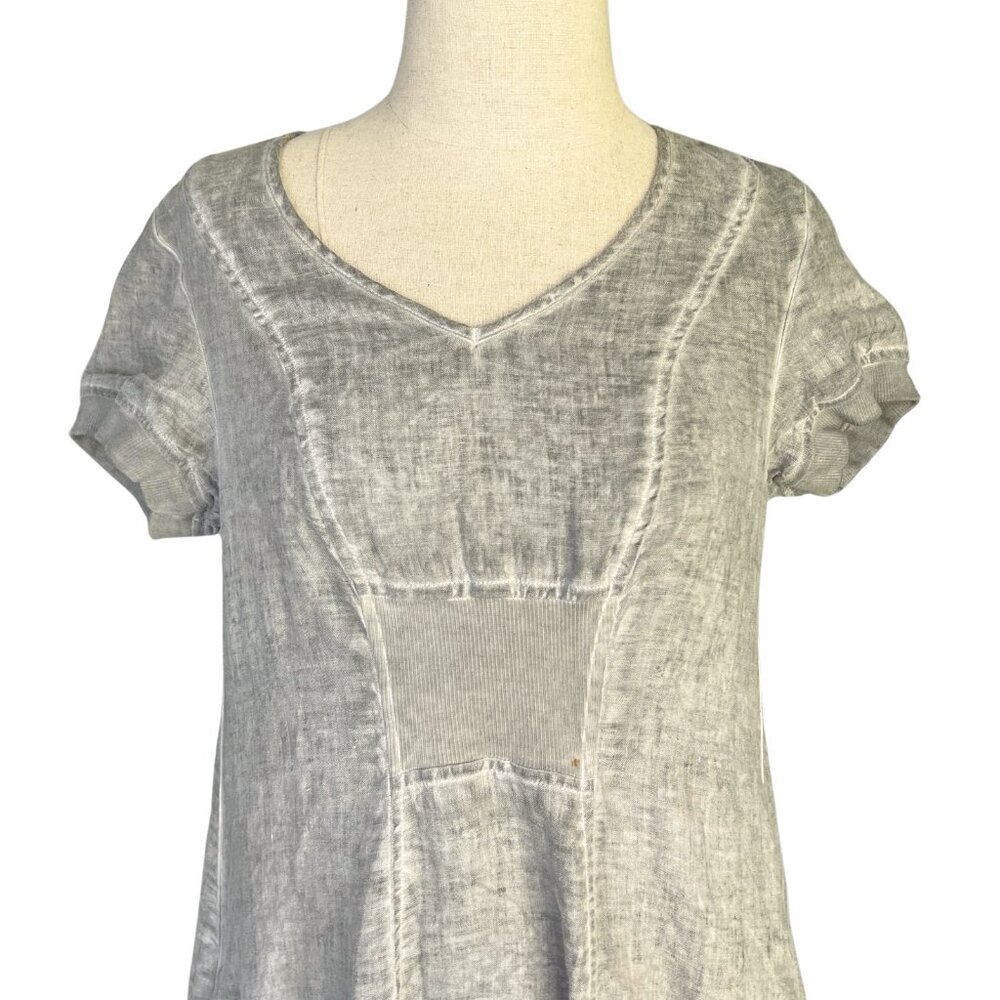Grizas Dress Size Medium 100% Linen Grey Grey Layered‎ Lagenlook Midi Maxi - Picture 2 of 12